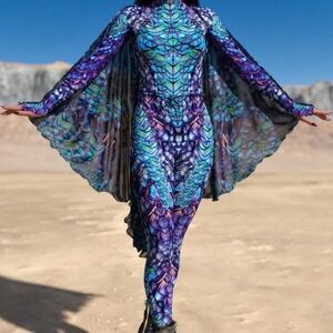 Candy Catz Peacock* Wings Only*  Adjustable Strap Colorful Print Sheer